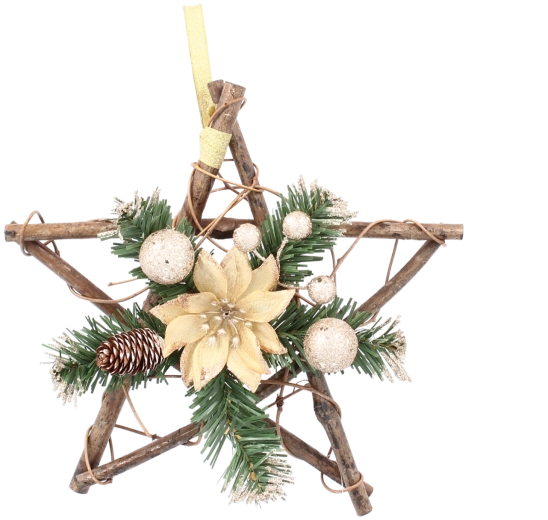 Drewniana wisząca gwiazda 25 cm w złotym kolorze z drewna jesionowego
