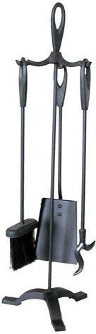 Zestaw narzędzi kominkowych ze stojakiem 63 cm, czarna stal, zestaw 3‑częściowy