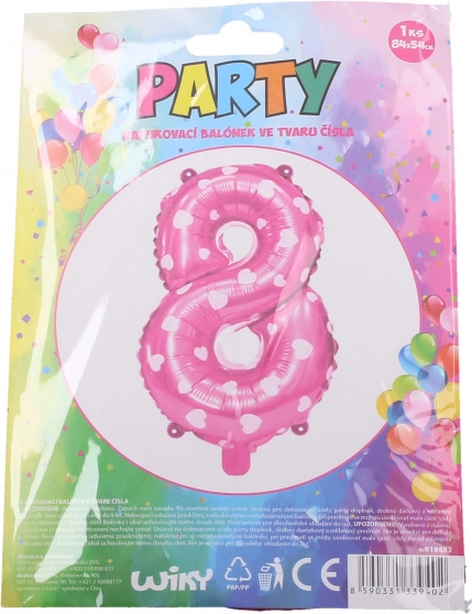 Nadmuchiwany balonik cyfra 8 różowy z serduszkami