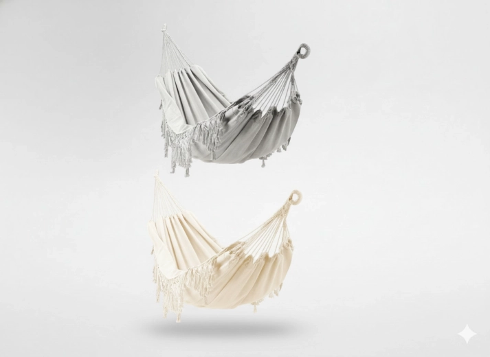 Hamak z frędzlami boho 200 × 150 cm, beżowy/szary