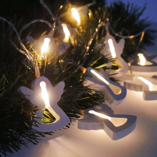 LED łańcuch świetlny drewniane aniołki na baterie, 10 LED