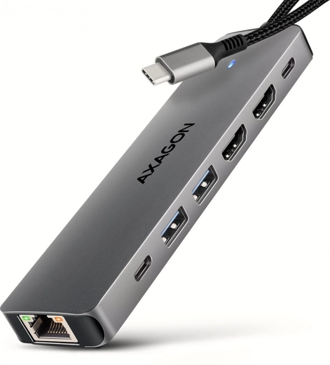 AXAGON HMC-7HX2 wieloportowy hub USB‑C 7w1 z 2× HDMI 4K/60 Hz, 2× USB‑A, USB‑C, GLAN i PD 100 W