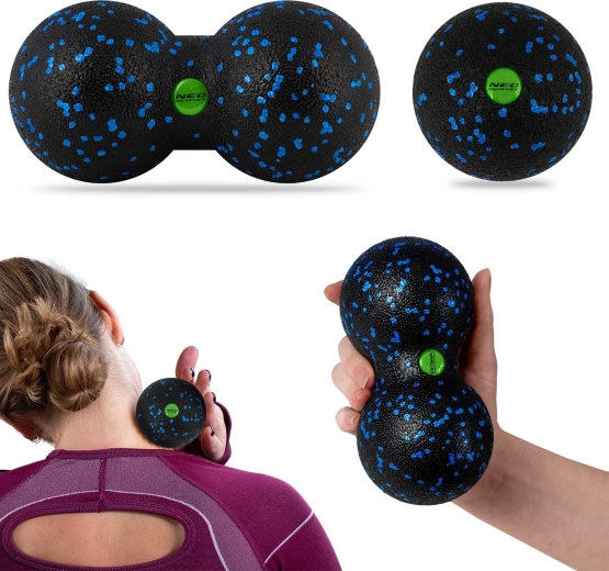 Piłka do masażu i podwójna piłka (peanut) – zestaw, czarno-niebieska