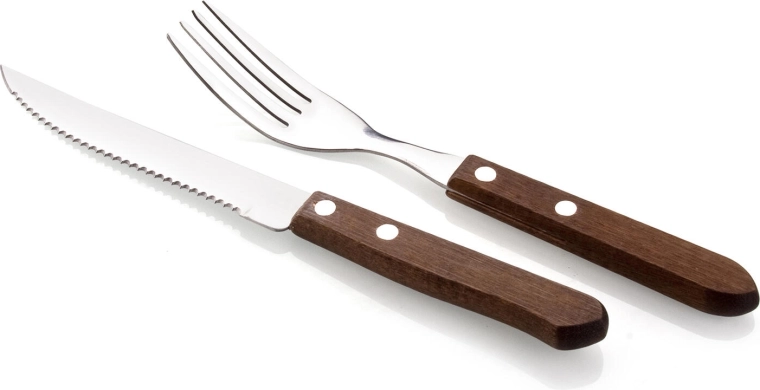 Zestaw sztućców do steków BBQ 12 szt. ze stali nierdzewnej z ciemną drewnianą rękojeścią