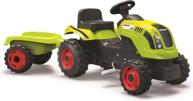 Traktor na pedały CLAAS z zieloną odczepianą przyczepką