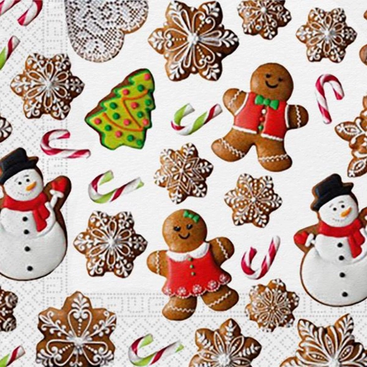 Świąteczne serwetki Pierniczki, 3-warstwowe 33 × 33 cm