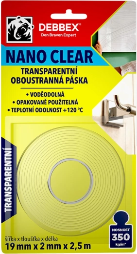 Dwustronna taśma nano przezroczysta 19 × 2 mm, 2,5 m