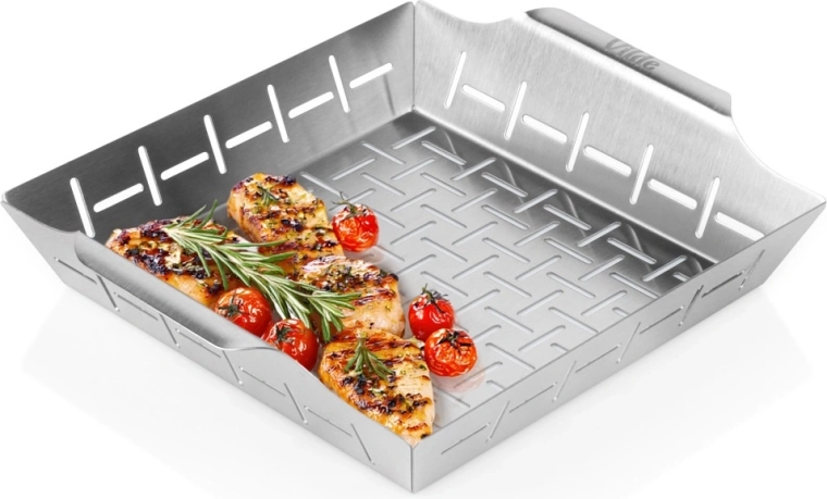 Perforowany kosz do grilla ze stali nierdzewnej 27 × 23 × 5 cm VILDE