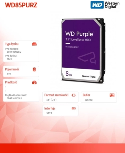 Purpurowy 8TB dysk twardy 3,5 cala WD85PURZ