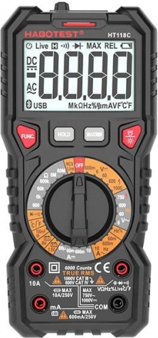 Cyfrowy multimetr True RMS z testem baterii HABOTEST HT118C