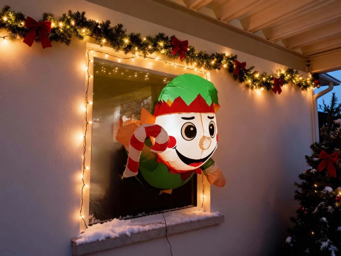 Nadmuchiwany świąteczny elf na okno z oświetleniem LED 90 cm