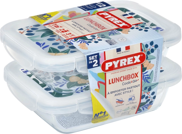 Zestaw prostokątnych szklanych pojemników PYREX 2 × 0,8 l