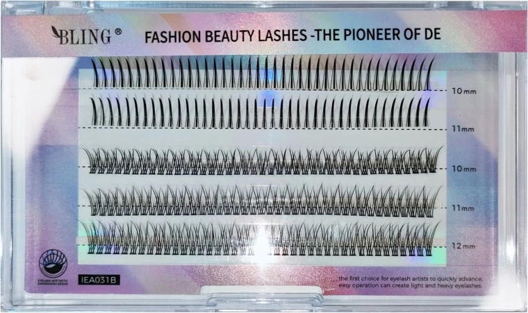 Jedwabne kępki rzęs BLING, 10–12 mm