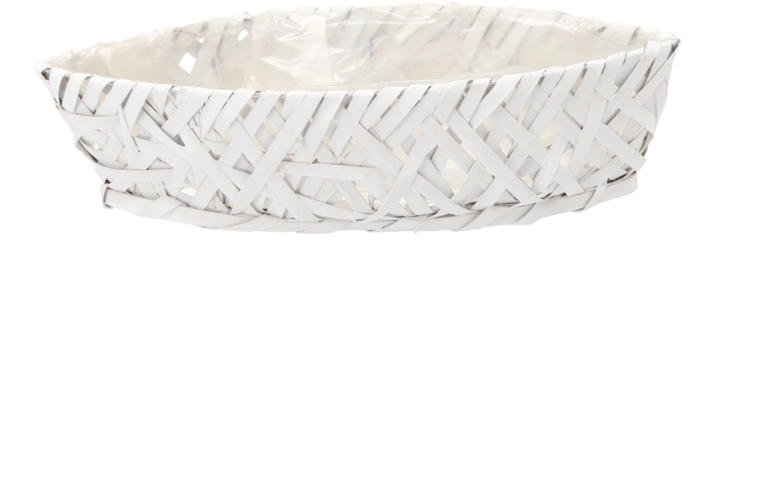 Drewniana dekoracyjna osłonka na doniczkę w kształcie łódeczki, biała 58 × 23 × 12 cm