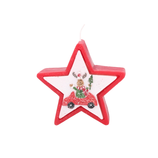 Świąteczna gwiazdkowa świeczka z reniferem w samochodzie