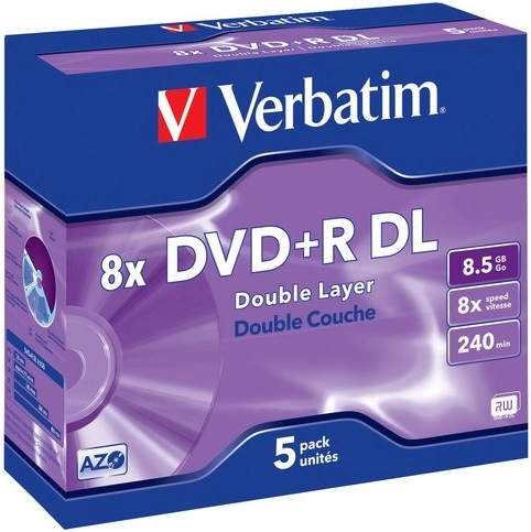 Verbatim nagrywalne dwuwarstwowe płyty DVD+R 8,5 GB 8x Matt Silver Jewel Case - 5 szt.