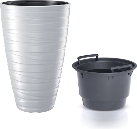 Wysoka donica z wewnętrzną wkładką Maze 37,5 cm biała