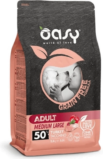 Oasy Grain Free Adult Medium/Large karma dla psów z indykiem 2,5 kg