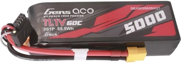 Gens ace G-Tech 5000mAh 11,1V 60C 3S1P krótki akumulator LiPo z wtykiem XT60