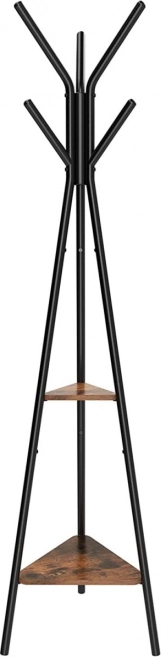 Drewniany stojący wieszak LOFT z półkami