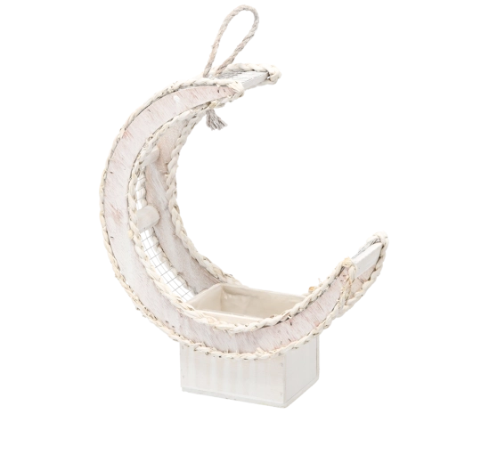 Biała drewniana osłonka na doniczkę w kształcie półksiężyca 37 × 15 × 43 cm