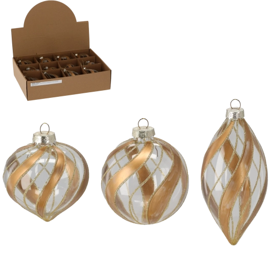 Szklana przezroczysta bombka bożonarodzeniowa z dekorami, mix wzorów