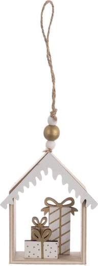Zawieszany drewniany domek beżowy 12 cm