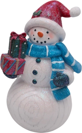 Drewniana dekoracja bałwanek z prezentami