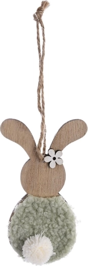 Zawieszany zajączek z drewna i pluszu brązowo-zielony 11 cm