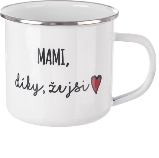 Biały metalowy kubek emaliowany „Mamo, dziękuję, że jesteś” 500 ml