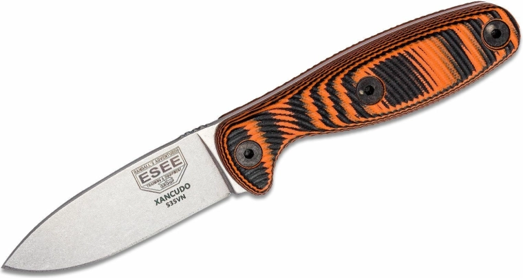 ESEE Xancudo nóż outdoorowy 7,5 cm, stonewash, czarno‑pomarańczowe G10, pochwa Zytel