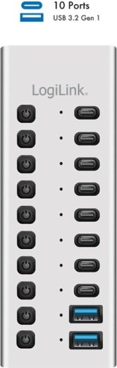 LogiLink USB 3.2 Gen 1 10-portowy hub USB USB-A/USB-C z przełącznikami