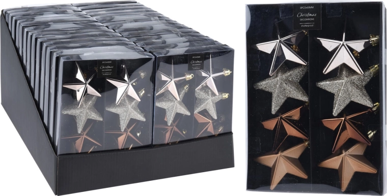 Ozdoby choinkowe gwiazda 6,5 cm – mix brązowy, złoty, srebrny (8 szt.)