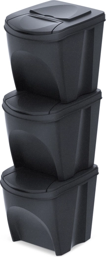Zestaw 3 koszy do segregacji Sortibox Eco Wood 3×25 l – antracyt