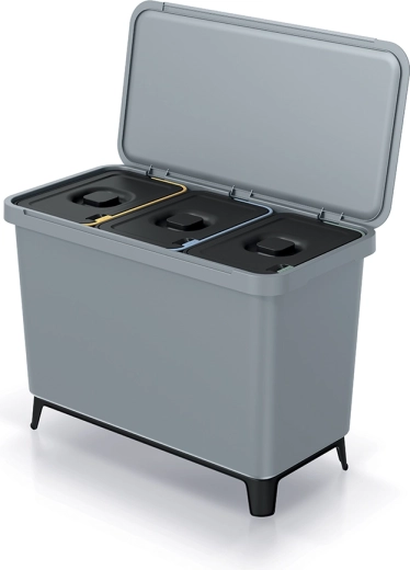 Kosz do segregacji odpadów 3×10 l, jasnoszary z pokrywami segregacyjnymi