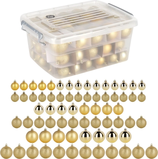Niezbijalne złote bombki świąteczne w pudełku 4 / 5 / 6 cm, 70 szt.