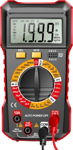 Cyfrowy multimetr z automatycznym zakresem i podświetlanym wyświetlaczem LCD