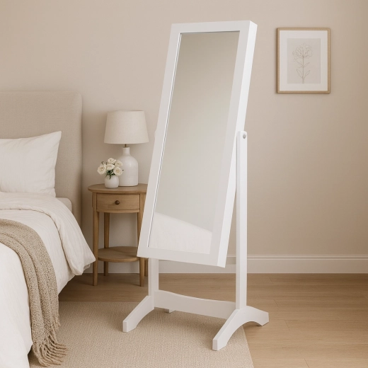 Biała stojąca szkatułka na biżuterię z lustrem, 120 cm