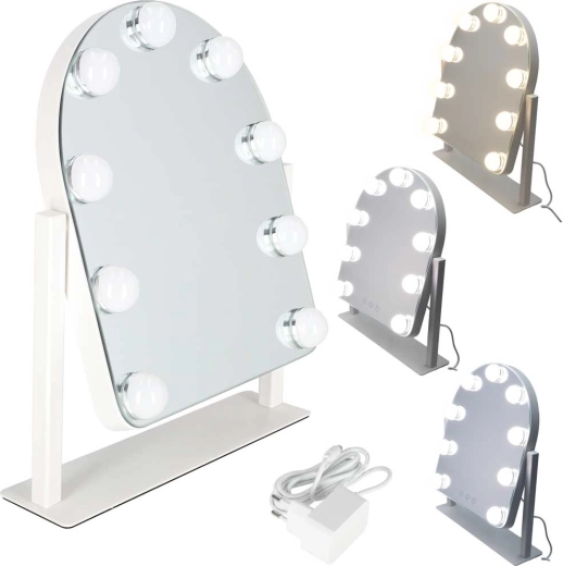 LED kosmetyczne lusterko do makijażu z 9 żarówkami, dotykowe, białe