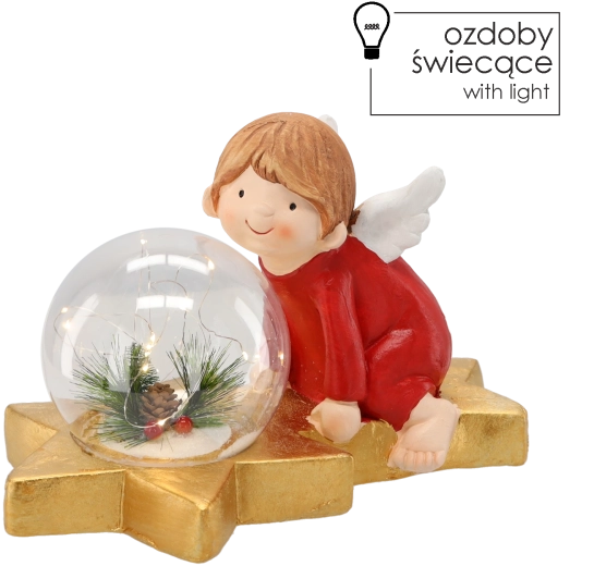 Świąteczna figurka aniołka z kulą LED 36,5 × 21,5 × 23,5 cm