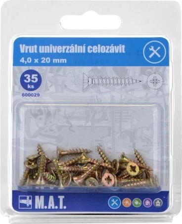 Uniwersalny wkręt z pełnym gwintem 4,0 × 20 mm, ocynk, 35 szt.