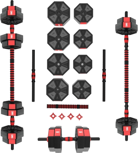 Zestaw obciążeniowy HMS SGC15 15 kg – hantle i sztanga