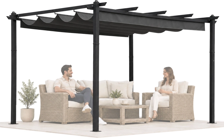 Multigarden pergola ogrodowa 3 × 4 m z przesuwanym dachem, stalowa, szara