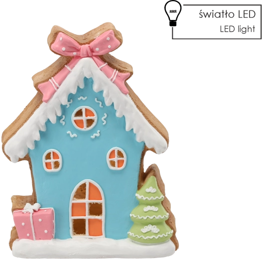 Świąteczna figurka – niebieski domek z piernika z oświetleniem LED