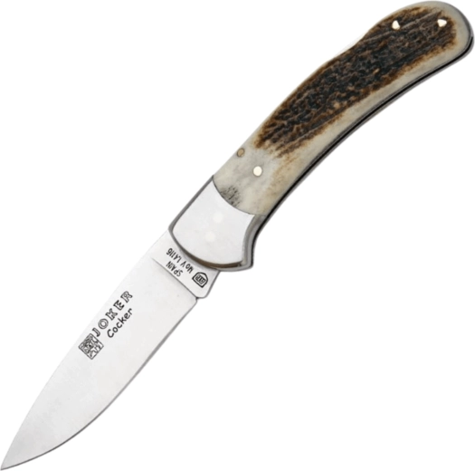 Kieszonkowy nóż outdoorowy Joker Cocker, 9 cm, satyna, poroże jelenia