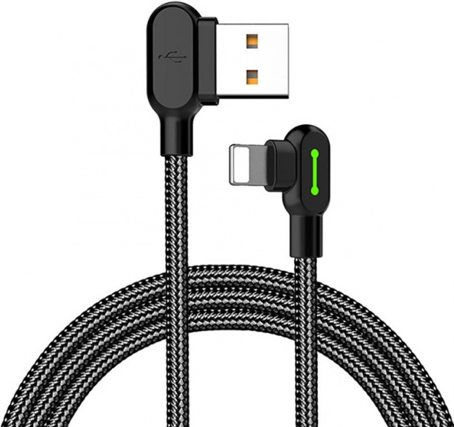 Kątowy USB Lightning kabel z podświetleniem LED McDodo 1,2m czarny