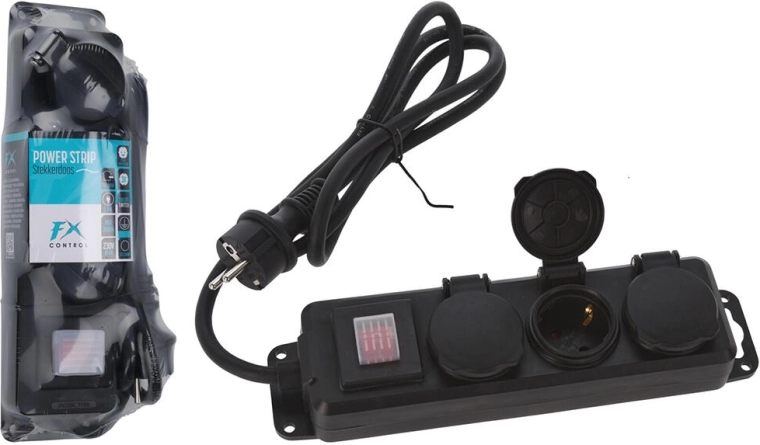 Przedłużacz 1,4 m z 3 gniazdami i wyłącznikiem, IP44, czarny