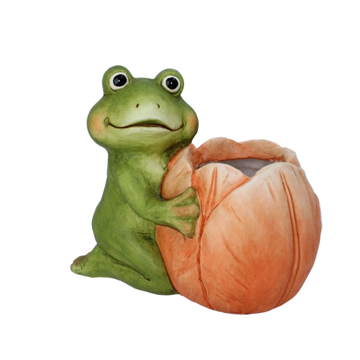 Ogrodowa donica żaba z kwiatem