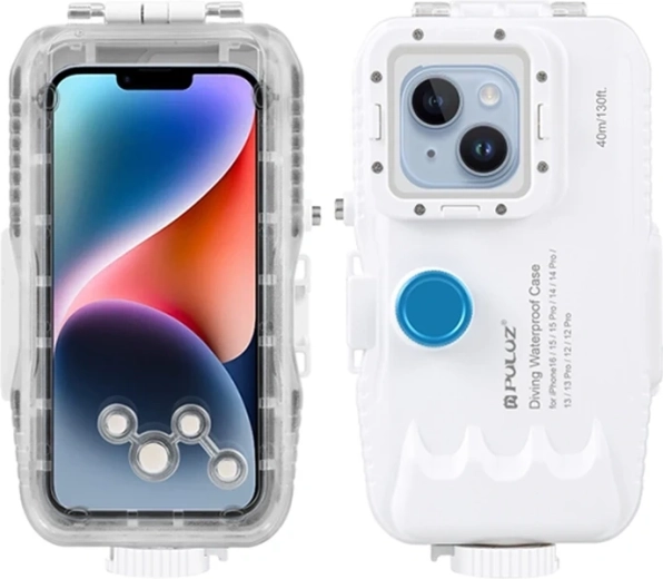 Wodoszczelna obudowa nurkowa PULUZ do iPhone’a do 40 m z jednokierunkowym zaworem, biała