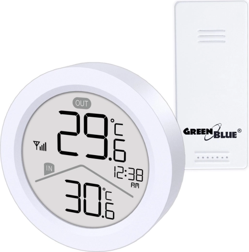 Bezprzewodowa stacja meteorologiczna z termometrem IN/OUT i zegarem GREENBLUE